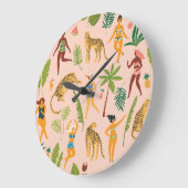 Dancing Ladys, Leopards Vintages Muster. Große Wanduhr (Winkel)