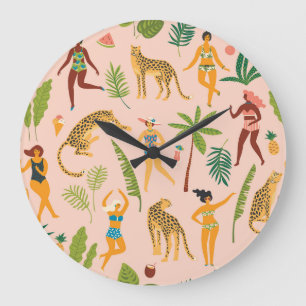 Dancing Ladys, Leopards Vintages Muster. Große Wanduhr