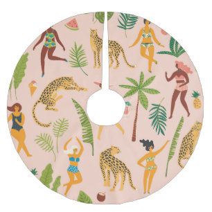Dancing Ladys, Leopards Vintages Muster. Polyester Weihnachtsbaumdecke