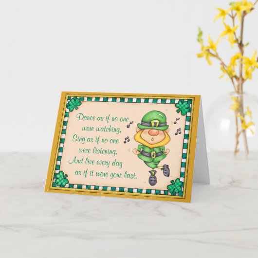Dancing Leprechaun Karte (Gelbe Blume)