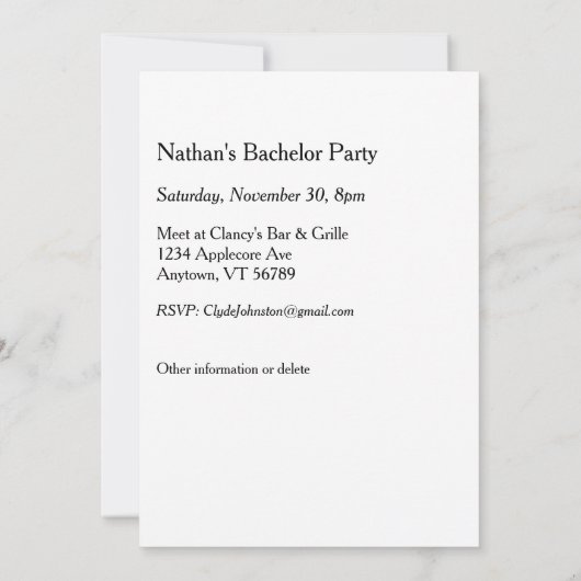 Dancing Man Anpassbare Bachelor Party Einladung (Rückseite)