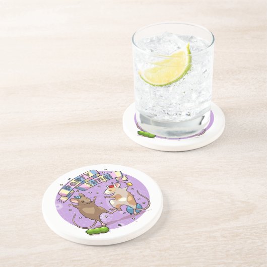 Dancing Mäuse Party Time Banner Confetti & Balloon Getränkeuntersetzer (Seite)