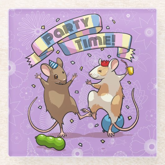 Dancing Mäuse Party Time Banner Confetti & Balloon Glasuntersetzer (Vorderseite)