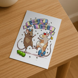 Dancing Mäuse Party Time Banner Confetti & Balloon Postkarte