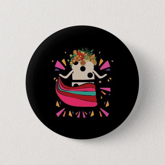 Dancing Mexican Train Domino Blume Funny Glocke Button (Vorderseite)