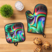 Dancing Neon Lights Ofenhandschuh & Topflappen-Set (Oben Unten)