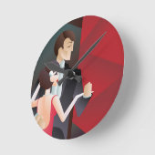 Dancing Paar Art Déco geometrisches Poster Runde Wanduhr (Winkel)