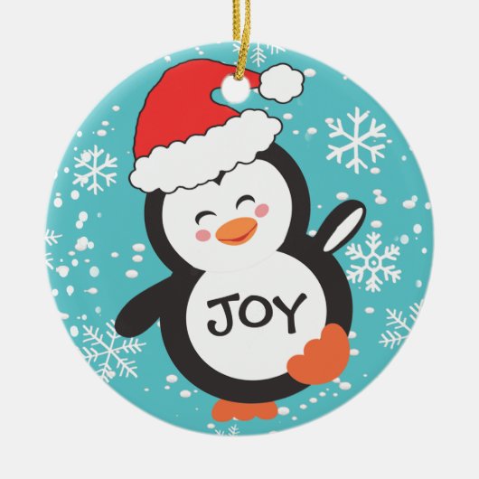 Dancing Penguin Joy Snowflakes Weihnachten Keramik Ornament (Vorne)