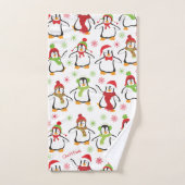 Dancing Penguins Red and Green Pattern Christmas Badhandtuch Set (Handtuch)