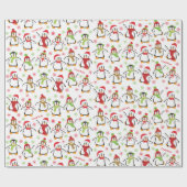 Dancing Penguins Red and Green Pattern Christmas Geschenkpapier (Flach)