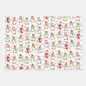 Dancing Penguins Red and Green Pattern Christmas Geschenkpapier Set (Vorderseite 3)