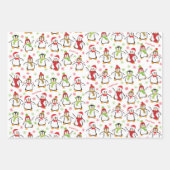 Dancing Penguins Red and Green Pattern Christmas Geschenkpapier Set (Vorderseite 2)