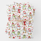 Dancing Penguins Red and Green Pattern Christmas Geschenkpapier Set (Beispiel)