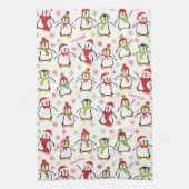 Dancing Penguins Red and Green Pattern Christmas Geschirrtuch (Vertikal)