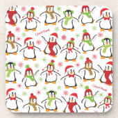 Dancing Penguins Red and Green Pattern Christmas Getränkeuntersetzer (Vorderseite)