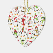 Dancing Penguins Red and Green Pattern Christmas Keramik Ornament (Links)