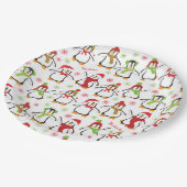 Dancing Penguins Red and Green Pattern Christmas Pappteller (Schrägansicht)