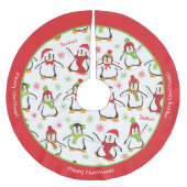Dancing Penguins Red and Green Pattern Christmas Polyester Weihnachtsbaumdecke (Vorderseite)
