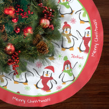 Dancing Penguins Red and Green Pattern Christmas
