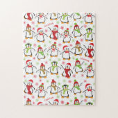 Dancing Penguins Red and Green Pattern Christmas Puzzle (Vertikal)