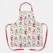 Dancing Penguins Red and Green Pattern Christmas Schürze (Vorderseite)
