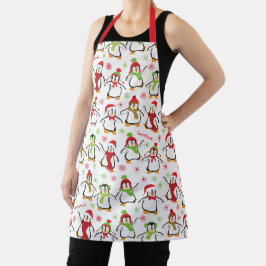 Dancing Penguins Red and Green Pattern Christmas Schürze
