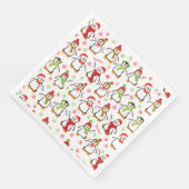 Dancing Penguins Red and Green Pattern Christmas Serviette (Ecke)