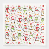 Dancing Penguins Red and Green Pattern Christmas Serviette (Vorderseite)