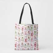 Dancing Penguins Red and Green Pattern Christmas Tasche (Vorderseite)