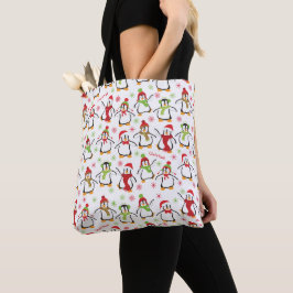 Dancing Penguins Red and Green Pattern Christmas Tasche