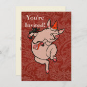 Dancing Pig Antique Niedlich Dancer Einladung (Vorne/Hinten)