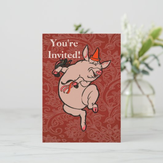 Dancing Pig Antique Niedlich Dancer Einladung (Stehend Vorderseite)