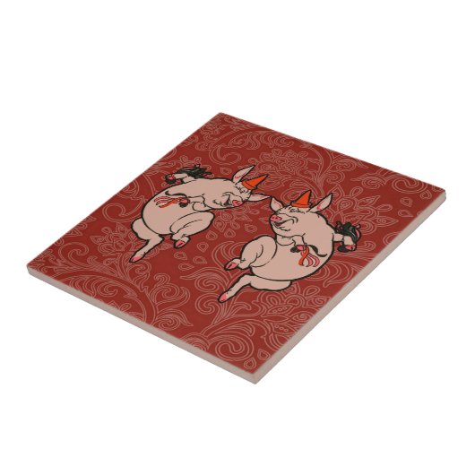Dancing Pig Antique Niedlich Dancer Fliese (Seite)