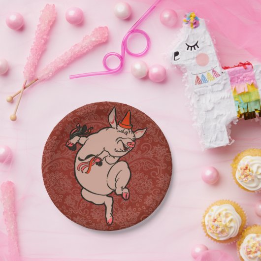 Dancing Pig Antique Niedlich Dancer Pappteller (Party)