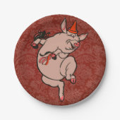 Dancing Pig Antique Niedlich Dancer Pappteller (Vorderseite)