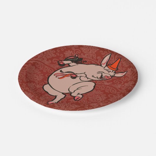 Dancing Pig Antique Niedlich Dancer Pappteller (Schrägansicht)