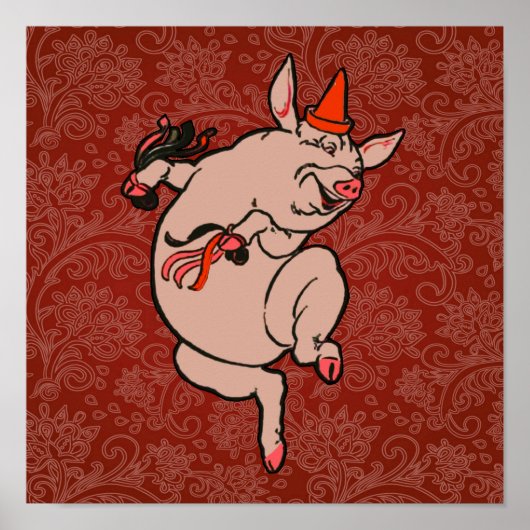 Dancing Pig Antique Niedlich Dancer Poster (Vorne)