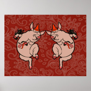 Dancing Pig Antique Niedlich Dancer Poster