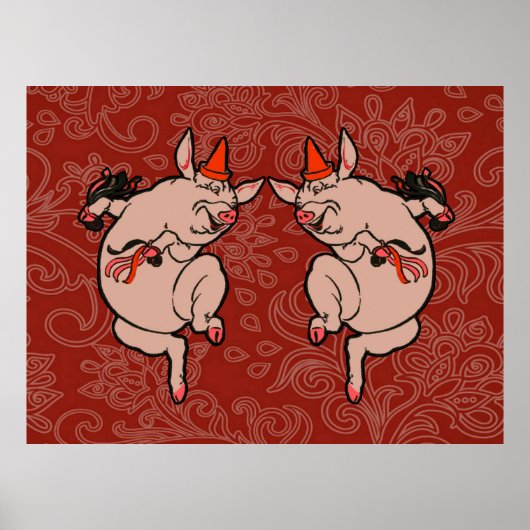 Dancing Pig Antique Niedlich Dancer Poster (Vorne)