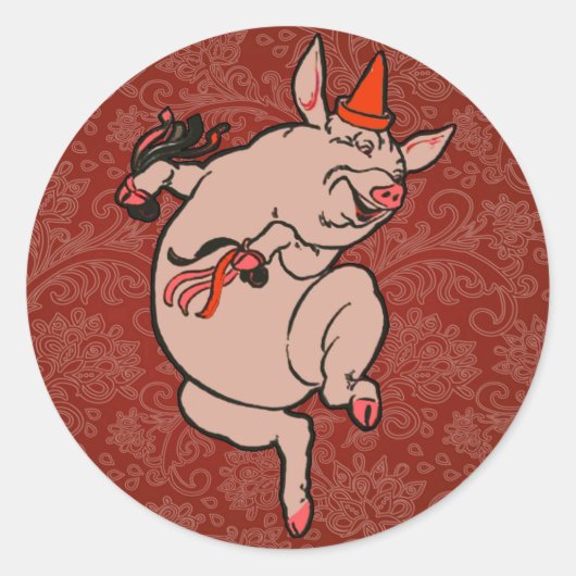 Dancing Pig Antique Niedlich Dancer Runder Aufkleber (Vorderseite)