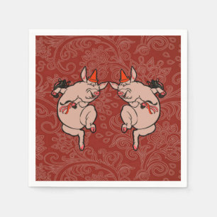 Dancing Pig Antique Niedlich Dancer Serviette