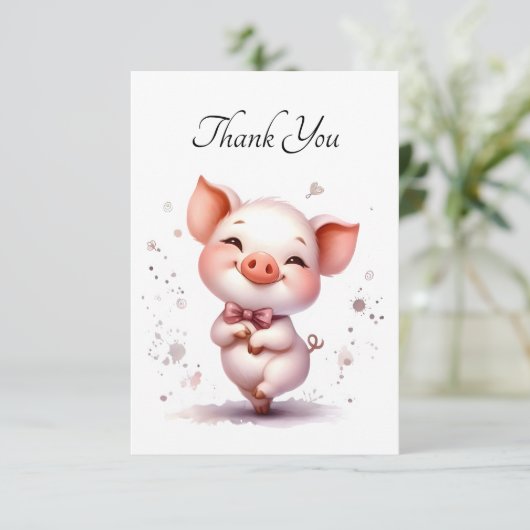Dancing Piglet Bow Krawatte Blank Flank Danke Kart (Stehend Vorderseite)