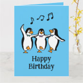 Dancing Pinguine Design Grußkarte Karte (Gelbe Blume)