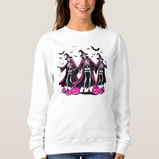 Dancing Pink Skeleton Halloween Hexe Sweatshirt (Vorderseite)