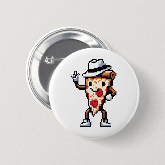 Dancing Pizza Slice - Funny Pixel Art Food Design Button (Vorne & Hinten)
