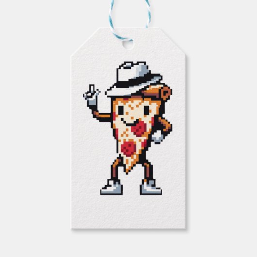 Dancing Pizza Slice - Funny Pixel Art Food Design Geschenkanhänger (Vorderseite)