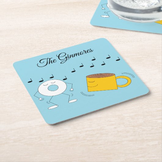 Dancing Powded Donut & Coffee Tasse: Rechteckiger Pappuntersetzer (angewinkelt)