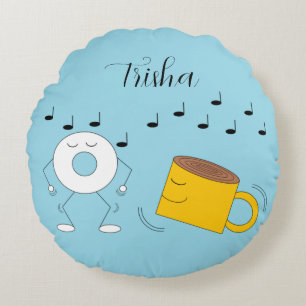 Dancing Powded Donut & Coffee Tasse: Rundes Kissen