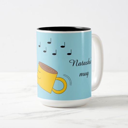 Dancing Powded Donut & Coffee Tasse: Zweifarbige Tasse (VorderseiteRechts)