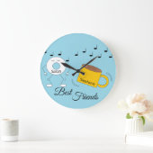 Dancing Powered Donut & Coffe Tasse: Große Wanduhr (Zuhause)